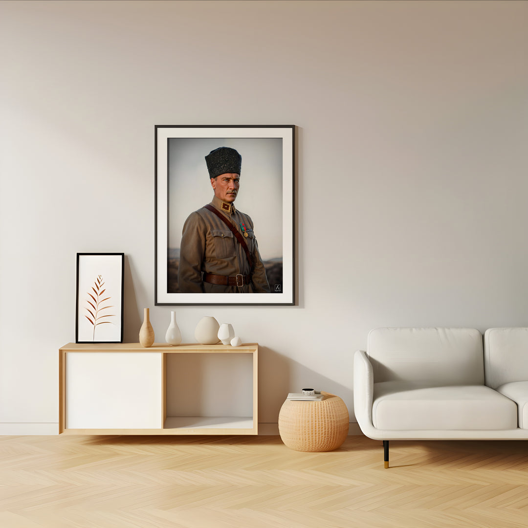 Atatürk Portresi Duvar Tablosu – Siyah, Ahşap Kahverengi ve Beyaz Çerçeve Seçenekleri | Decomiro